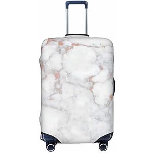 LAMAME Zwarte kraai vogels bedrukte koffer cover elastische beschermhoes wasbare bagagehoes, Wit Marmer Rose Goud, XL
