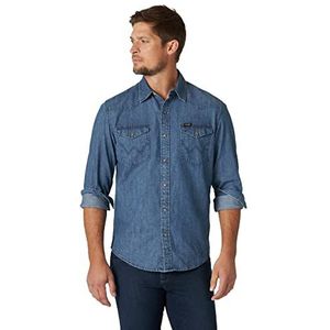 Wrangler heren Buttondown shirt Iconic Denim Regular Fit Snap Shirt, Mid Tint Denim, XL