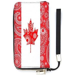 Canada Paisley vlag dames PU lederen portemonnee mode clutch lange kaarthouder portemonnee handtas met polsband