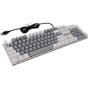 Mechanisch Gamingtoetsenbord met Blauwe Schakelaar, Slijtvast 104 Toetsen Ergonomisch Mechanisch Toetsenbord met Blauwe Schakelaar voor Kantoor en Thuis (Wit en grijs)