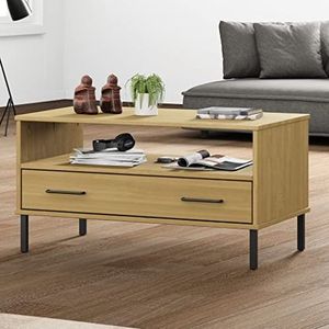 DIGBYS Salontafel met Metalen Poten Bruin 85x50x45cm Massief Hout OSLO