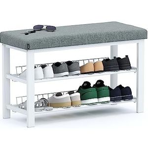 stardis Stabiel schoenenrek met zitbank, ruimtebesparende schoenenbank, 2 roosterplanken, 81 x 50 x 32 cm, mooi gevormde schoenenkast voor hal, woon- en slaapkamer met bescherming tegen krassen op de