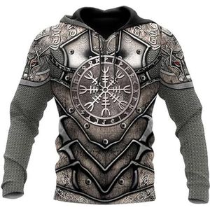 Viking-hoodie for heren met rits, Noorse mythologie Armor Compass-pullover met volledige ritssluiting, buiten, grote zak met trekkoord en capuchon (Color : A, Size : XL)