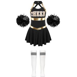 CYMMIYT Cheerleader kostuum kinderen meisjes cheerleading kostuum cheerleading dansen outfits cheerleader uniforme jurk + bloemenballen sokken sets voor dansen wedstrijd lichtgewicht en ademend (A wit