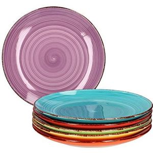 MamboCat 6 x platte borden, effen, kleurrijk, aardewerk servies voor 6 personen, kleurrijk design, 6-delige bordenset, modern, eetborden, menuborden, serveerschaal, tafelaccessoires, platte borden, 6