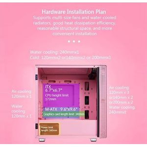 Mini ITX/Micro ATX Mid-tower Computerbehuizing, Gehard Glazen Ontwerp, Gespleten Kaststructuur, Desktopcomputerbehuizing, Ondersteunt Waterkoeling(Black)