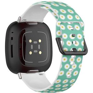 Sportbandje compatibel met Fitbit Sense / Sense 2 / Versa 4 / Versa 3 (wit madeliefjes geel hart), siliconen armband, accessoire