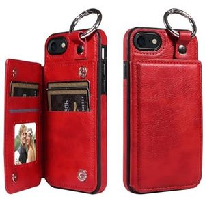 Telefooncase Telefoonbeschermhoes compatibel met iPhone 7/8/SE Portemonneehoes met PU-lederen kaartvakken Achterkant met ring, dubbele magnetische sluiting en duurzame schokbestendige hoes (Color : R