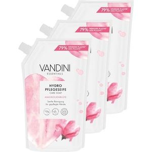 VANDINI 3 x Hydro zeep navulzak met magnoliabloed geur 500 ml - Made in Germany vloeibare zeep navulzak veganistisch - handzeep navulzak reinigt zacht - vloeibare handzeep navulling