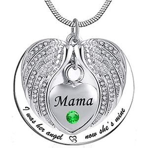 Urn Jewelry For Ashes Urn Sieraad Ketting Met Urn Angel Wing Met Geboortesteen Charme Crematie Sieraden Memorial Aandenken As Ketting, Ik Was Haar Engel Nu Is Ze Van Mij - Voor Mama