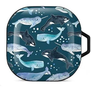 Walvissen orka's narwals op marine oordopjes hoesje compatibel met Samsung hard shell beschermhoes zwart stijl