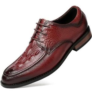 Geklede schoenen for heren Veters Ronde gepolijste neus Krokodillenprint Derby schoenen Antislip Antislip Antislip Prom(Wine Red,44.5 EU)