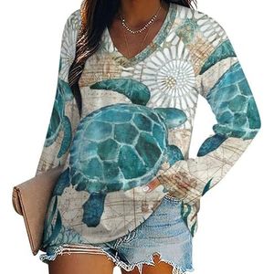 Green Turtle Dames Lange Mouw V-hals T-shirts Herfst Tops Trui Tuniek Tee voor Leggings