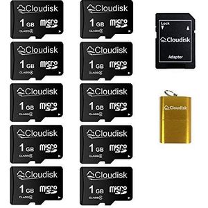 Cloudisk Pack van 10 1 GB micro-SD-kaart met MicroSD-adapter kaartlezer geheugenkaart (1 GB)