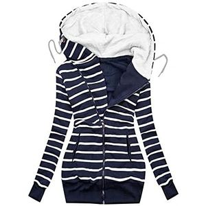 Damesjas, slim fit, sportieve jas, overgangsjas, herfst, gestreept, opdruk, rits, hoodie met trekkoord, mode, vrije tijd, outwear, lichte windjas, reisjas, ritssluiting, blauw, Small, vintage