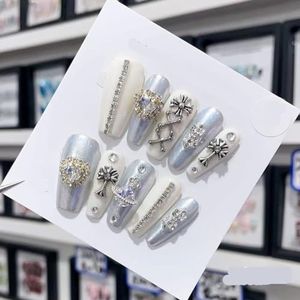 Verwijderbare en draagbare nail art Franse amandel ombre handgemaakte opdruknagels lange acryl valse nageltips innail (kleur: 29153, maat: XS)