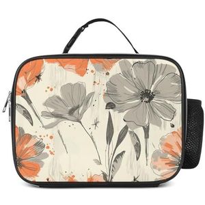 Lunchbox voor dames en heren, geïsoleerde lunchtas, grijs, bloemenpatroon, lunchtassen, lekvrije lunchkoeltas, herbruikbare draagbare lunchcontainer voor werk, kantoor, picknick, reizen