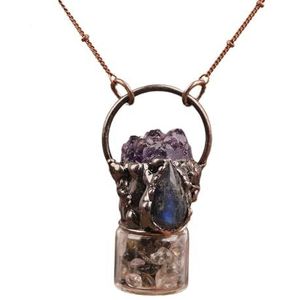 Women Antique Pendant Vintage Necklace Reiki Chakra Quartz Crystal Stone Bronze Chain Necklace Yoga Meditation Jewelry (Color : Labradorite)