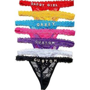 HEPBAK Sexy aangepaste string met naam strass gouden letters, gepersonaliseerde brief kant slipje voor vrouwen, persoonlijkheid hotwift lingerie, zwart, Zwart, one size
