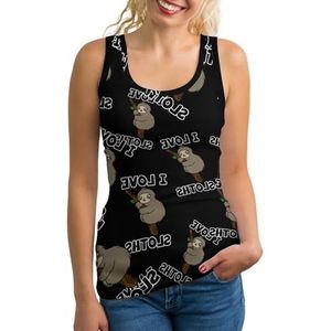 I Love Sloths Tanktop voor dames, mouwloos T-shirt, pullovervest, atletisch, basic shirts, zomer bedrukt