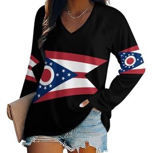 Ohio vlag dames lange mouwen V-hals T-shirts herfst tops pullover tuniek T-shirt voor leggings