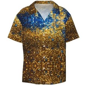 YJxoZH Glitter Patroon Print Heren Jurk Shirts Casual Button Down Korte Mouw Zomer Strand Shirt Vakantie Shirts, Zwart, M