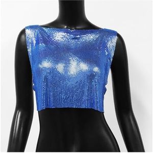 Sexy metalen pailletten tanktop for dames zomer strand backless crop top rave festival club outfits hemdje (Kleur : Royal Blue, Size : M)