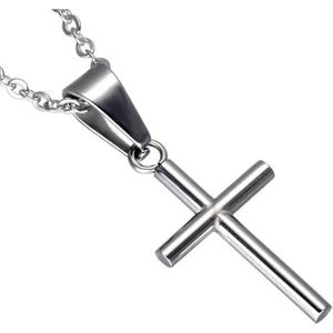 Klassieke Cilindrische Kruis Hanger Kettingen Voor Mannen Jongen Roestvrij staal Goud Zilver Kleur 22"" Ketting Schakels Mannelijke Sieraden