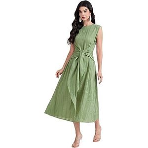 jurken voor dames Effen jurk met gestrikte voorkant - Casual mouwloze lange jurk in lijn (Color : Gr�n, Size : L)