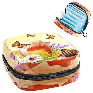 Periode Pouch Draagbare Tampon Opbergtas,Tampon Houder voor Portemonnee Vrouwelijke Product Organizer,Vlinder Insecten met Honing, Meerkleurig, 4.7x6.6x6.6 in/12x17x17 cm