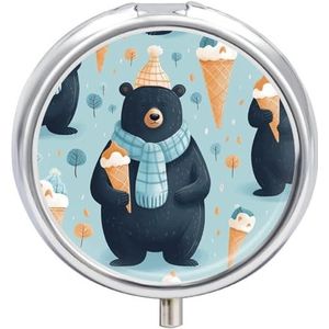 Winter Beer Ice Cream Pillendoosje Ronde Draagbare Pil Organizer Waterdichte Dagelijkse Vitamine Houder Dozen Creatieve 3 Compartiment Geneeskunde Pil Case voor Portemonnee Of Pocket