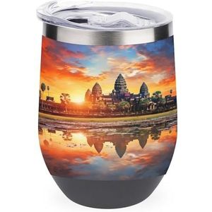 Kleurrijke Sky Angkor Wat Monumenten Geïsoleerde Tumbler met Deksel Leuke Roestvrij Staal Koffie Mok Duurzame Thee Cup Travel Mok Zwart-stijl