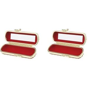 Lederen Lipstick Lipgloss Case Opbergdoos Balsem Houder met Spiegel Grijs, Set van 2 (grijs), Travel Size, als beschrijving