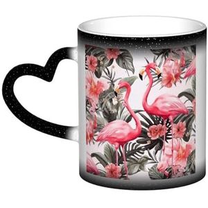 VducK Kleur veranderende mok 11 oz gepersonaliseerde magische mok theekop flamingo bloemen keramische koffiemok warmte geactiveerde kleur veranderende mok