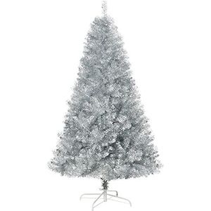 HOMCOM 1,8 M kerstboom kunstkerstboom eenvoudige montage afneembaar en inklapbaar PET metaal zilver + wit Ø103 x 180 cm