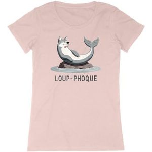 T-shirt met zeewolf, voor dames, bedrukt in Frankrijk, 100% biologisch katoen, cadeau voor dieren, verjaardag, grappig, origineel, Roze gemêleerd, M
