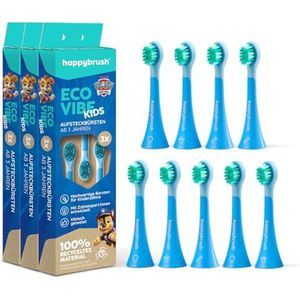 happybrush Eco Vibe Kids Opsteekborstels 9 stuks (3 x 3) voor elektrische sonische tandenborstel, wisselkoppen met pictogrammen om te onderscheiden, originele reserveborstels met afgeronde
