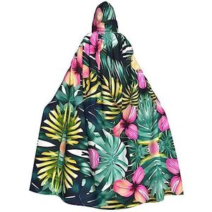 Tropische zomer Hawaiiaanse bloem palmbladeren unisex capuchon lange polyester cape, cosplay kostuums kerstfeest vampieren mantel