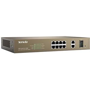 Tenda TEF1210P-8-150W PoE switch (8x poorten 10/100 Mbit/S + 2 gigabit poorten TP/SFP, 15,4 watt per poort, tot 250 m PoE)