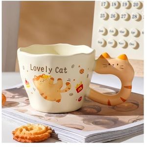 Kleine Oranje Kat Mok Verjaardagscadeau Water Cup Meisje Leuke Cartoon Keramiek (Grijze Vierkante Doos)