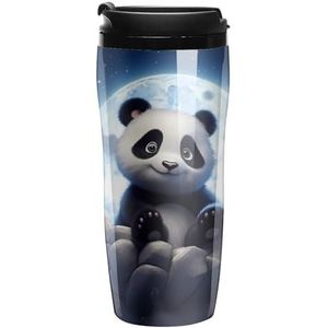 Panda Admiring The Moon koffiemok met deksel dubbelwandige waterfles reizen beker theekop voor warm/ijsdranken 350 ml