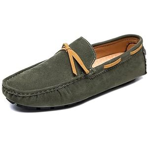 Loafers for heren Suede Vamp Rijstijl Loafer Bootschoenen Flexibele platte hak Antislip Casual instappers (Color : Dark Green, Size : 46 EU)