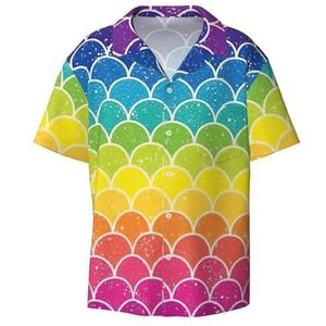 OdDdot Regenboog Visschaal Print Mannen Button Down Shirt Korte Mouw Casual Shirt Voor Mannen Zomer Business Casual Jurk Shirt, Zwart, S