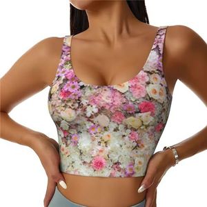 Roze Bloem Groep Print Casual Wear Vrouwen Sport Vest Yoga Vest Workout Vest Voor Vrouwen Lichtgewicht Trendy, Zwart, S