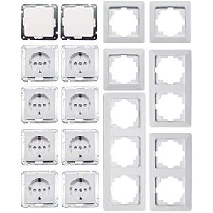 Milos Stopcontact, schakelaar, complete set, 8x stopcontact, 2x schakelaar, klemaansluiting, met frame, mat wit
