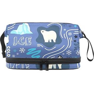 Grote capaciteit reizen cosmetische tas,Make-up tas,Waterdichte make-up tas Organizer, Polar dieren patroon, Meerkleurig, 27x15x14 cm/10.6x5.9x5.5 in