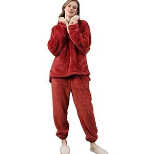 iyoimono Pyjama voor dames 2-delige set pyjama met lange tops en broek polar fleece huispak knuffelig en warm flanel nachtkleding pyjama voor vrouwen flanel fleece voor winter slaapkleding, rood, M