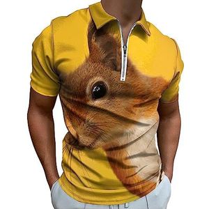 Grappige Rode Eekhoorn Polo Shirt voor Mannen Casual Rits Kraag T-shirts Golf Tops Slim Fit