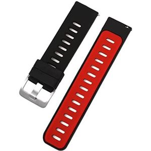 20 mm/22 mm siliconen herenarmband met snelsluiting voor smartwatch, klassiek analoog horloge, kwartshorloge met wijzerplaat, Zwart met rood-zilveren gesp, 22mm, Armband
