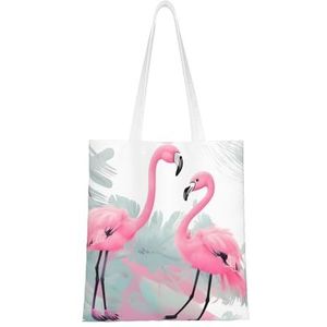 Roze watermeloen canvas draagtas voor dames, herbruikbare schoudertas, een mooi milieuvriendelijk cadeau voor meisjes, leraren, moeders., Roze Flamingo, Eén maat
